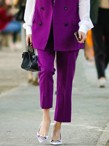 

Regular Fit Plain Elegant Fashion Pants, Purple, Pants