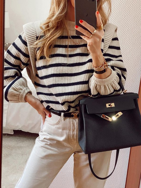 

Striped Crew Neck Casual Sweater, Stripe, Sweaters