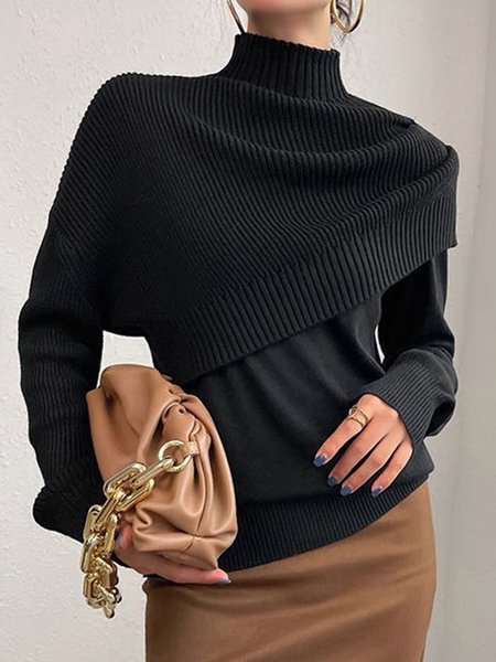 

Elegant Plain Regular Fit Long Sleeve Sweater, Black, Pullovers