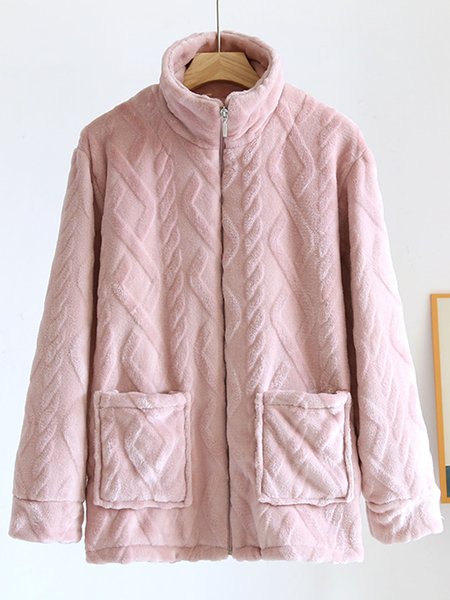 

Fluff/Granular Fleece Fabric Casual Teddy Jacket, Light pink, Coats
