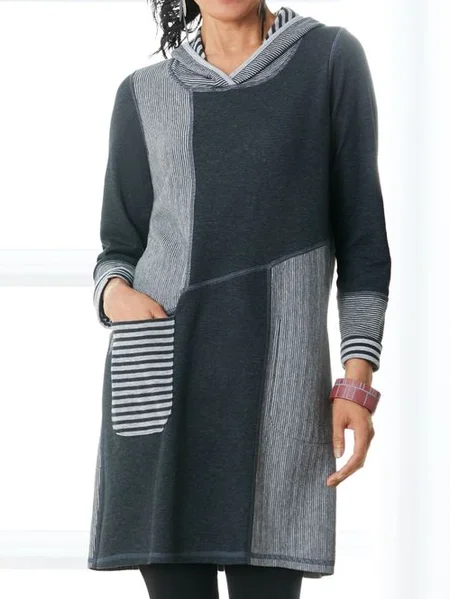 

Casual Hoodie Color Block Loose Dress, Multicolor, Clothing
