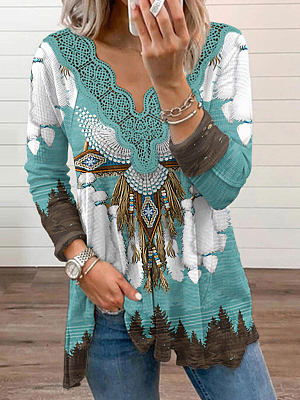 

V Neck Casual Cotton-Blend Ethnic Top, Multicolor, Tops