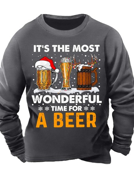 

Men’s It’s The Most Wonderful Time For A Beer Casual Text Letters Sweatshirt, Deep gray, Hoodies&Sweatshirts
