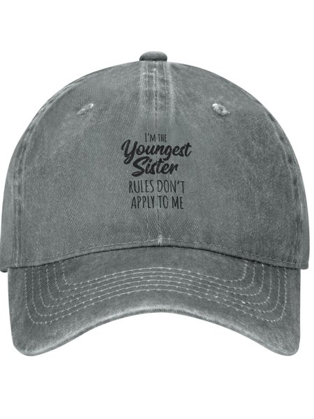 

I'm The Youngest Sister Family Text Letters Adjustable Hat, Gray, Women's Hats