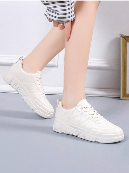 

Plus Size Casual Plain Color Skate Shoes, Beige, Sneakers