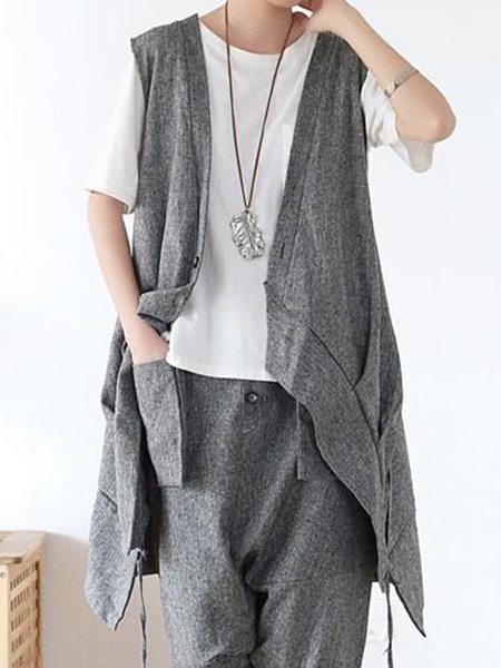 

Wrap Loose Casual Coat, Gray, Blouses & Shirts