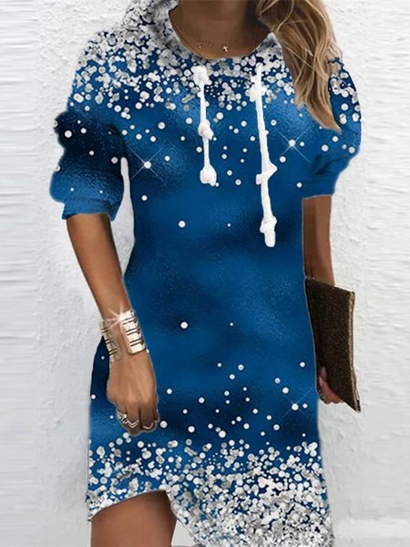 Hoodie Casual Regular Fit Ombre Dress, Blue, Mini Dresses