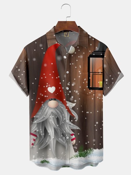 

Christmas Gnome Chest Pocket Short Sleeve Shirt, Brown, Men Shirts