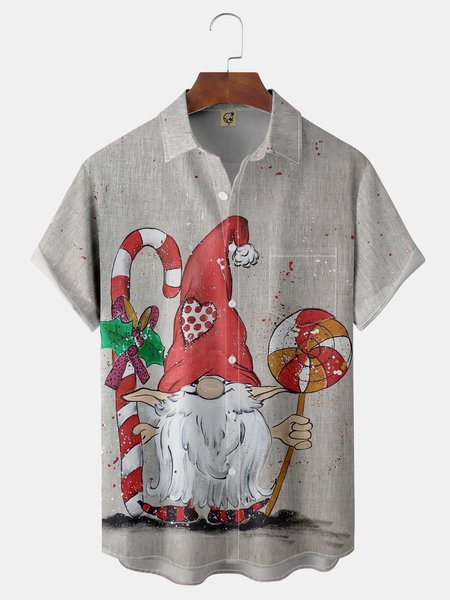 

Christmas Gnome Chest Pocket Short Sleeve Shirt, Gray, Men Shirts