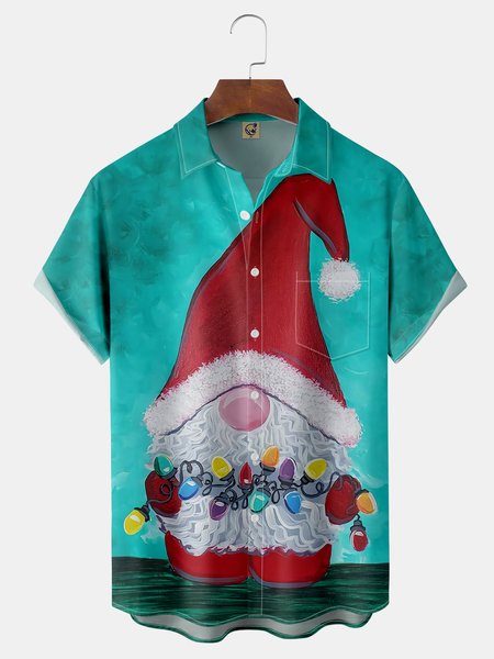 

Christmas Gnome Chest Pocket Short Sleeve Shirt, Green, Men Shirts