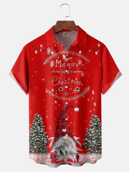 

Christmas Gnome Chest Pocket Short Sleeve Shirt, Red, Men Shirts