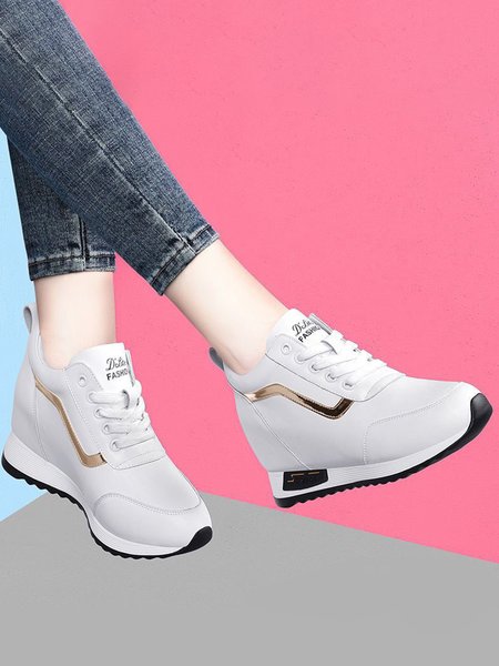 

Fashion Stitching Casual Lace Up Increased Within Shoes, White, Creepers & Wedges