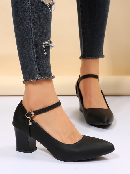 

Plus Size Rhinestone Buckle Strap Mary Jane Heels, Black, Heels
