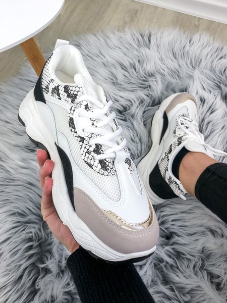 

Breathable Casual Lace-Up Chunky Trainers, Black-white, Sneakers
