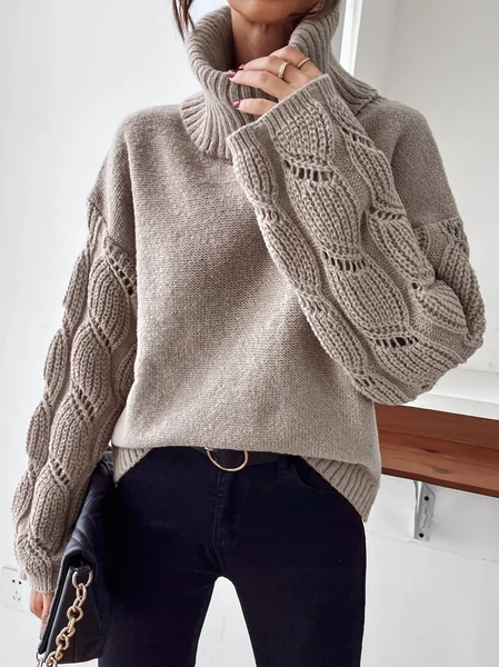 

Plain Casual Turtleneck Regular Fit Sweater, Camel, Sweaters