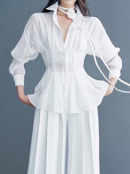 

Regular Fit Elegant Shirt Collar Long sleeve Blouse, White, Blouses and Shirts