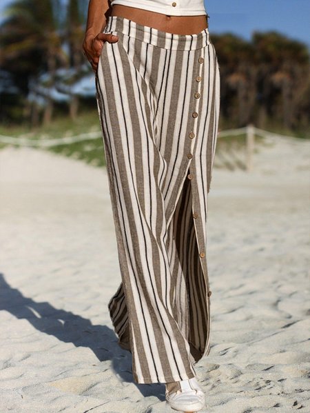 

Cotton-Blend Loose Casual Color Block Fashion Pants, Khaki, Pants