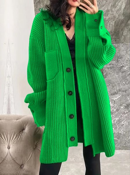

Loose Buttoned Pockets Urban Sweater Cardigan, Green, Cardigans