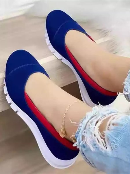 

Casual Contrast Lightweight Platform Slip-On Walking Shoes, Blue, Sneakers