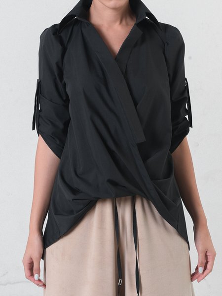 

Casual Loose Cross Blouse, Black, Blouses & Shirts