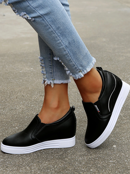 

Plain Color Minimalist Slip On Increased Wedge Shoes, Black, Creepers & Wedges