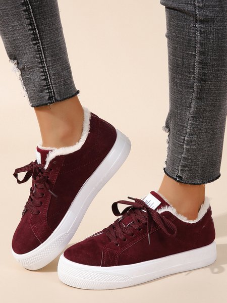 

Minimalist Faux Suede Front Lace Up Skate Shoes, Wine red, Women Shoes