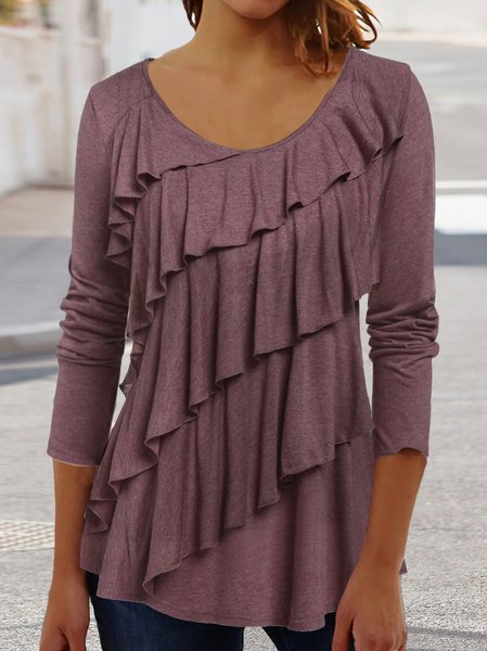 

Casual Crew Neck Plain Regular Fit Top, Brick red, Tunics