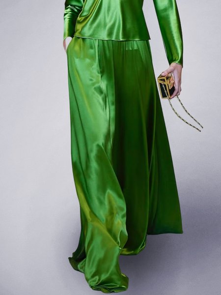 

Elegant Plain Fashion Mid Waist Pants, Green, Pants