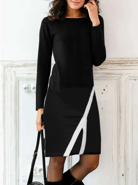 

Color Block Crew Neck Regular Fit Elegant Dress, Black, Dresses