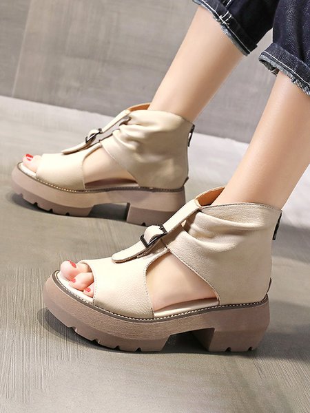 

Vintage Distressed Buckle Platform Sandals, Beige, Sandals