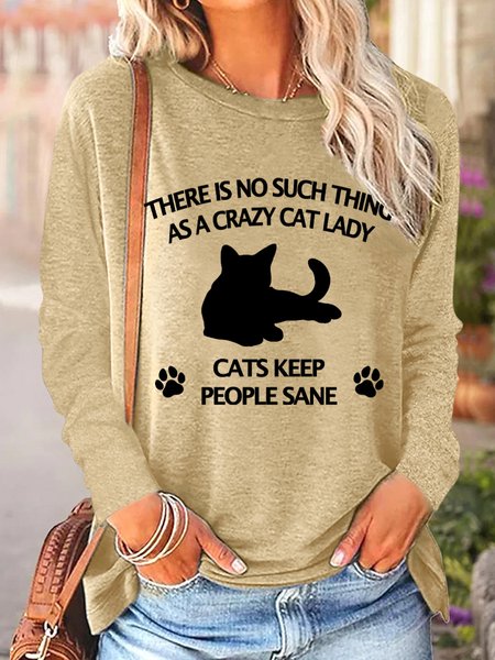 

Lilicloth X Lisa There Is No Such Thing As A Crazy Cat Lady Cats Keep People Sane Womens Long Sleeve T-Shirt, Khaki, Long sleeves