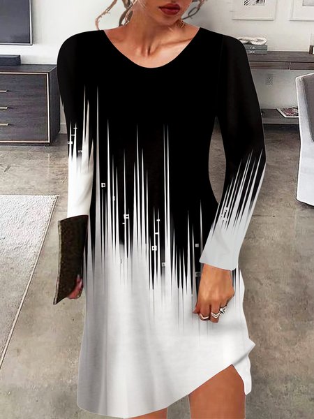 

Women's Casual Color Block Geometric Crew Neck Regular Fit Dress, Black, Dresses