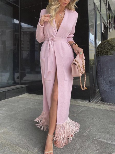 

Elegant Plain Long Sleeve Regular Fit Sweater Coat, Pink, Cardigans