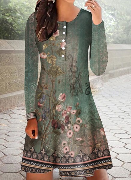 

Women's Casual Regular Fit Geometric Dress, Green, Dresses