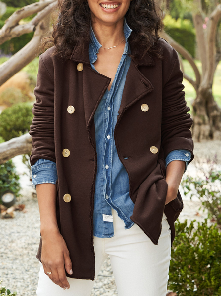 

Casual Plain Lapel Collar Cotton-Blend Blazer, Coffee, Blazers