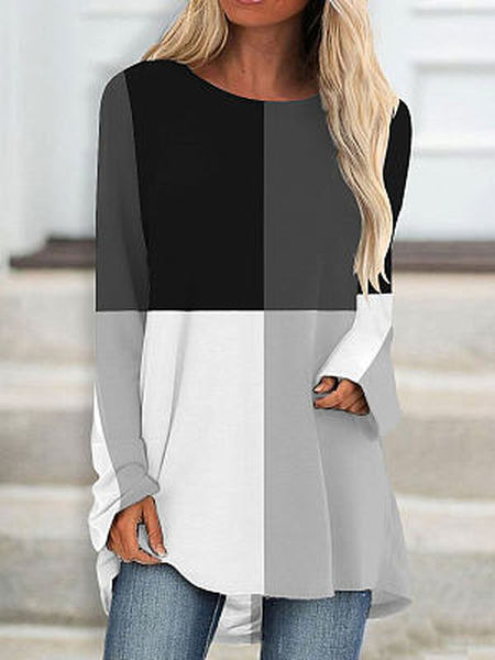 

Crew Neck Geometric Casual Loose Top, Multicolor, Tunics