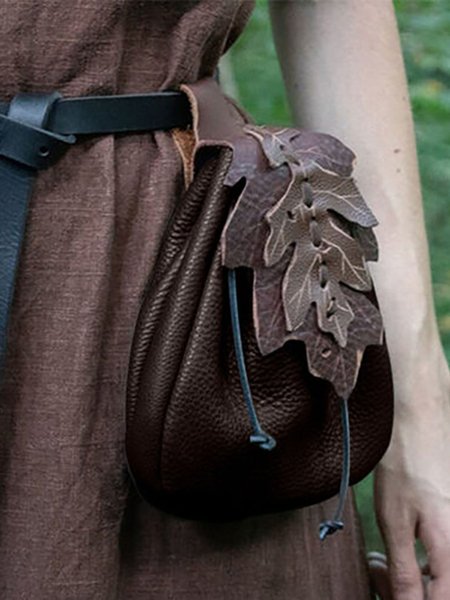 

Vintage Mid-Century Western Leather Leaf Belt Bag, Coffee, Women's Bags