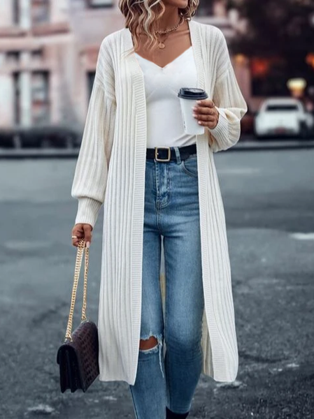 

Wrap Yarn/Wool Yarn Casual Sweater Coat, White, Cardigans