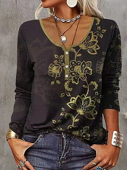 

Casual Floral Regular Fit V Neck T-Shirt, Multicolor, T-Shirts