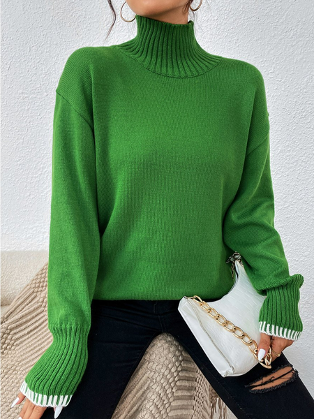 

Casual Plain Loose Yarn/Wool Yarn Sweater, Green, Tops