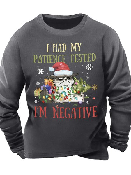 

Men's I Had My Patience Tested I Am Negative Merry Christmas Funny Grumpy Cat Graphic Printing Loose Casual Crew Neck Sweatshirt, Gray, Hoodies&Sweatshirts