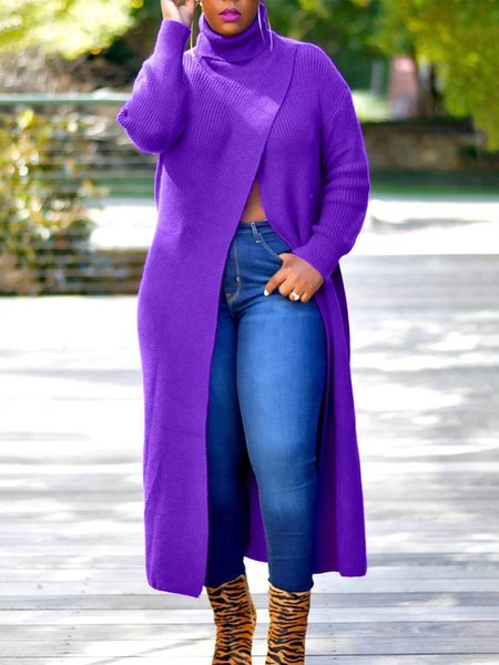 

Turtleneck Plain Urban Long Sleeve Sweater, Purple, Pullovers
