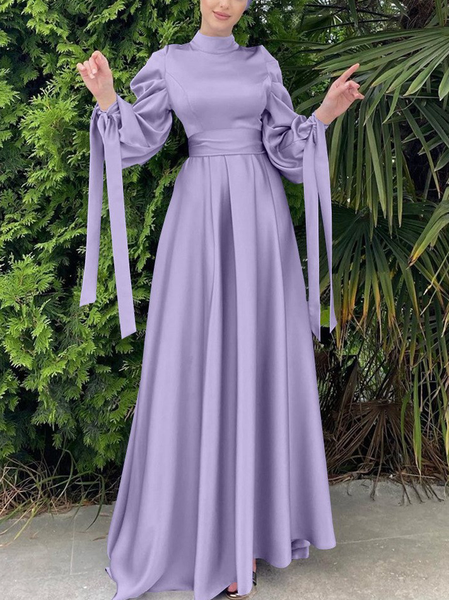 

Regular Fit Elegant Half Turtleneck Dress & Party Dress, Purple, Maxi Dresses