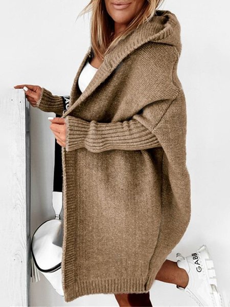 

Loose Long sleeve Casual Plain Sweater Coat, Brown, Cardigans