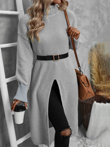 

Turtleneck Wool/Knitting Casual Dress, Gray, Dresses