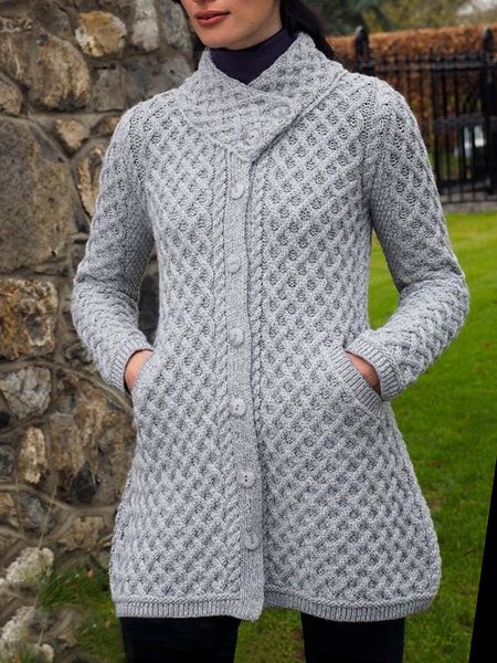 

Casual Wool Loose Sweater Coat, Gray, Cardigans