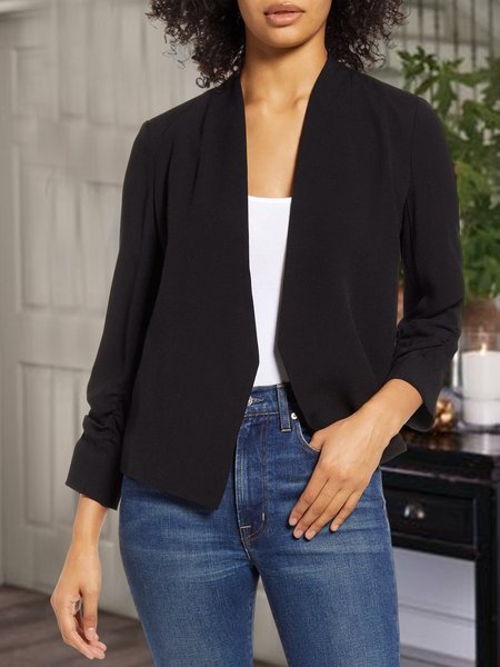 

Loose Cross Neck Plain Casual Blazer, Black, Outerwear