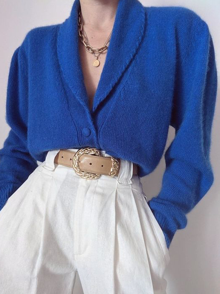 

High Elasticity Urban Plain Loose Long sleeve Sweater Coat, Blue, Cardigans