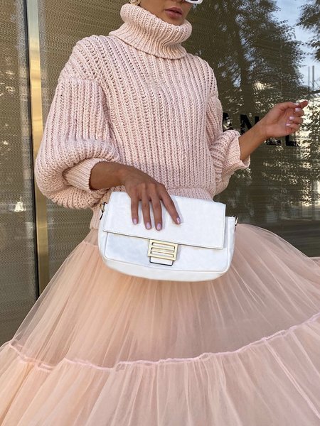 

Elegant Plain Regular Fit Turtleneck Sweater, Pink, Pullovers