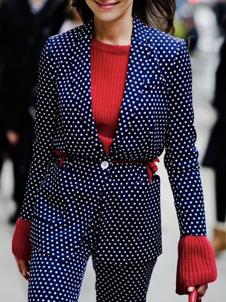 

Lapel Collar Regular Fit Elegant Polka Dots Blazer, Dark blue, Blazers
